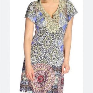 One World Mini dress Size Medium 90’s Vintage Multi colored floral Cap sleeves